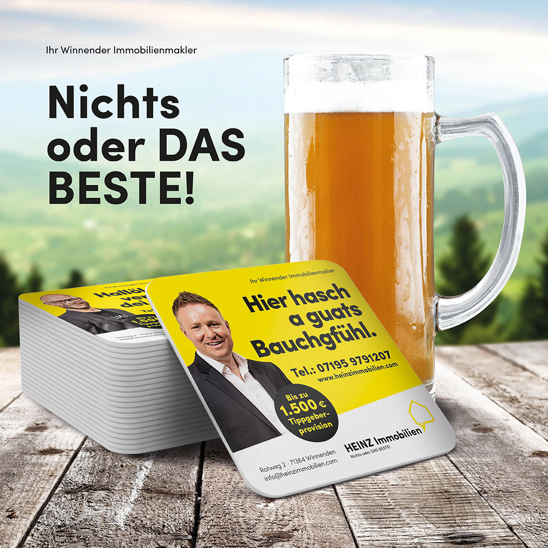 Resch & Partner Werbeagentur Rems-Murr-Kreis, Aktuelles: HEINZ Immobilien – Bierdeckel Kampagne