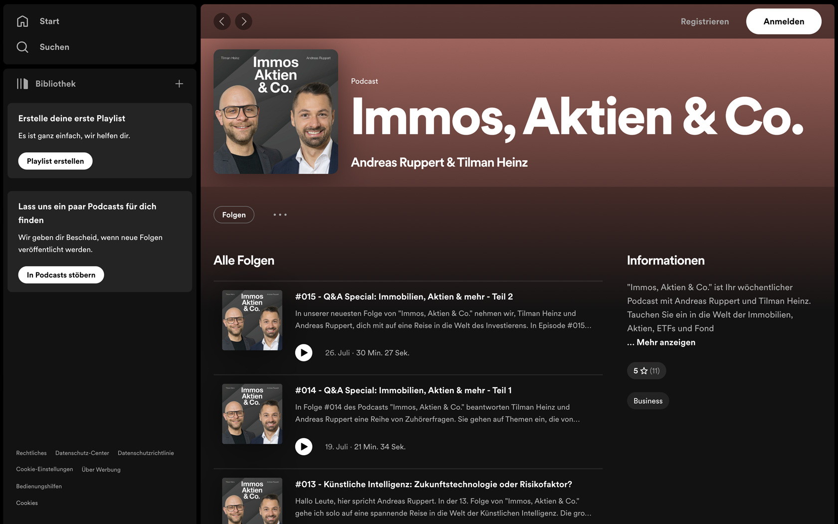 Resch & Partner Internetagentur Rems-Murr-Kreis, Projekt: PVI Podcast – Immos, Aktien & Co. Spotify View