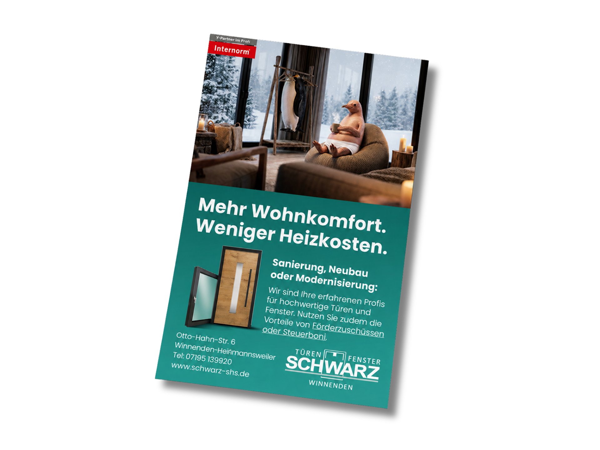 Schwarz Türen & Fenster Social Media Flyer – Mockup Mockup mit Flyer, den wir für Schwarz Türen & Fenster gestaltet haben.