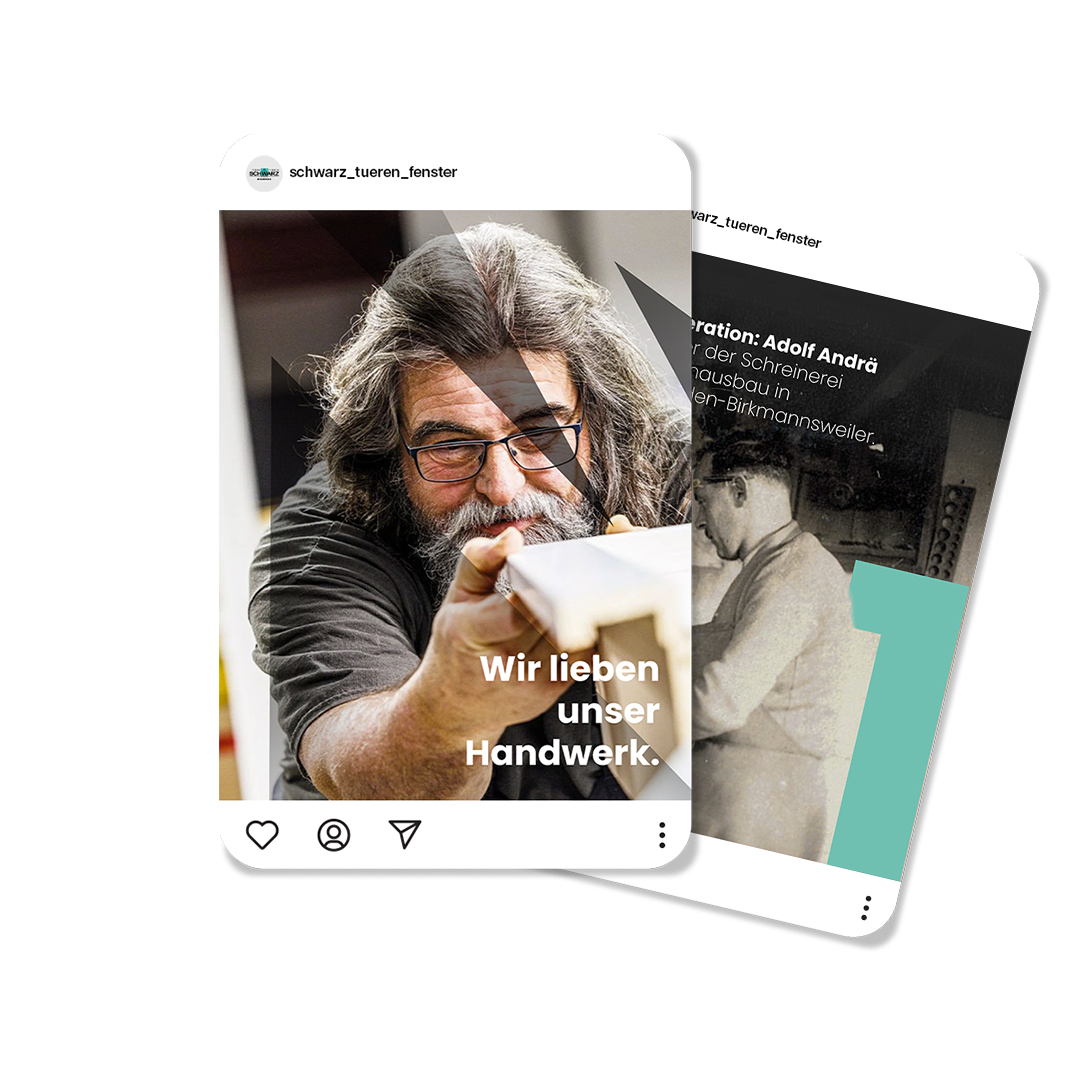 Schwarz Türen & Fenster Social Media Posts – Mockup Mockup mit Social-Media Posts, die wir für Schwarz Türen & Fenster gestaltet haben.