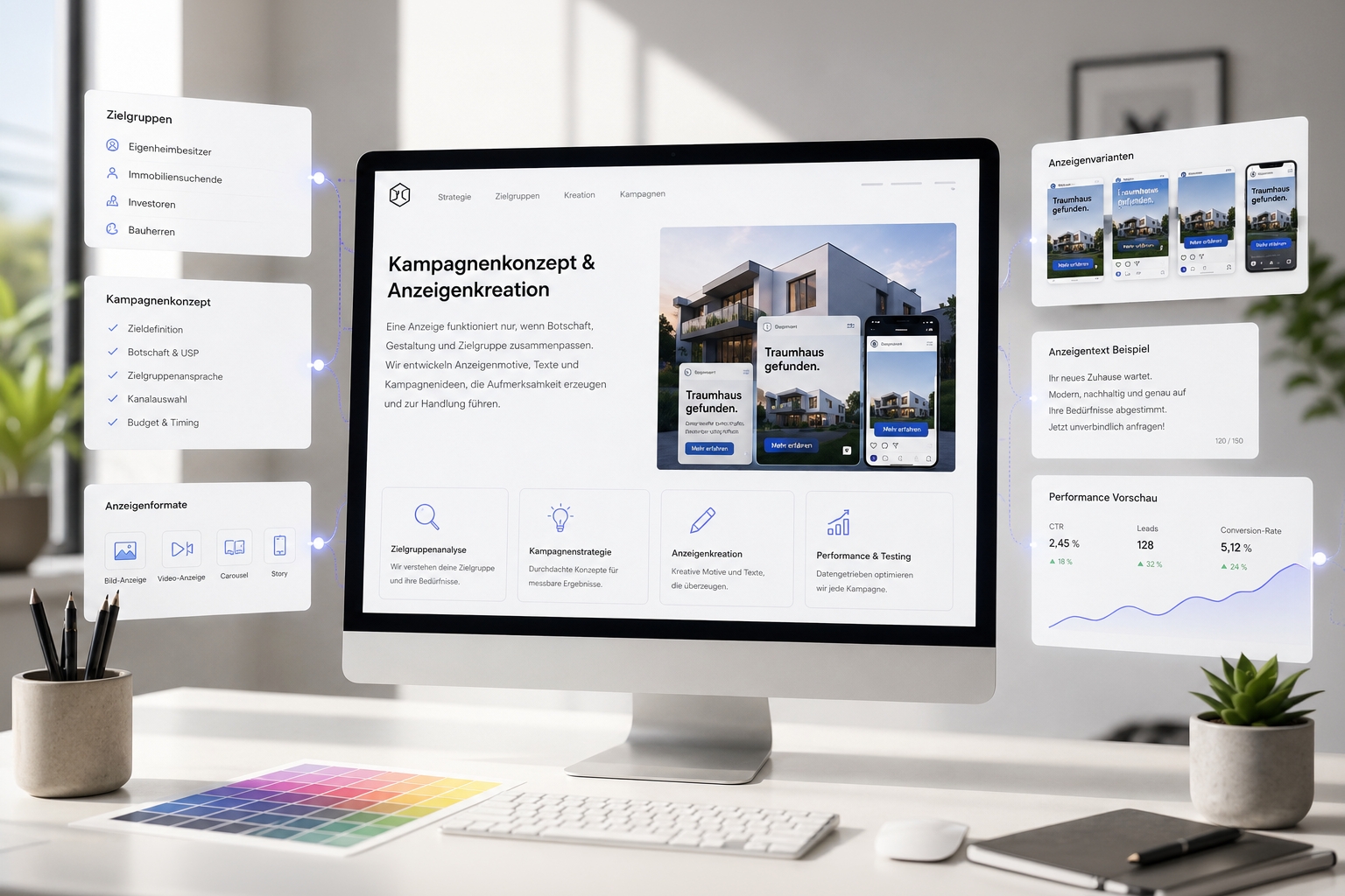 Performance Marketing – KI-Visual KI-generiertes Motiv zur Darstellung unserer Leistungen im Performance Marketing.